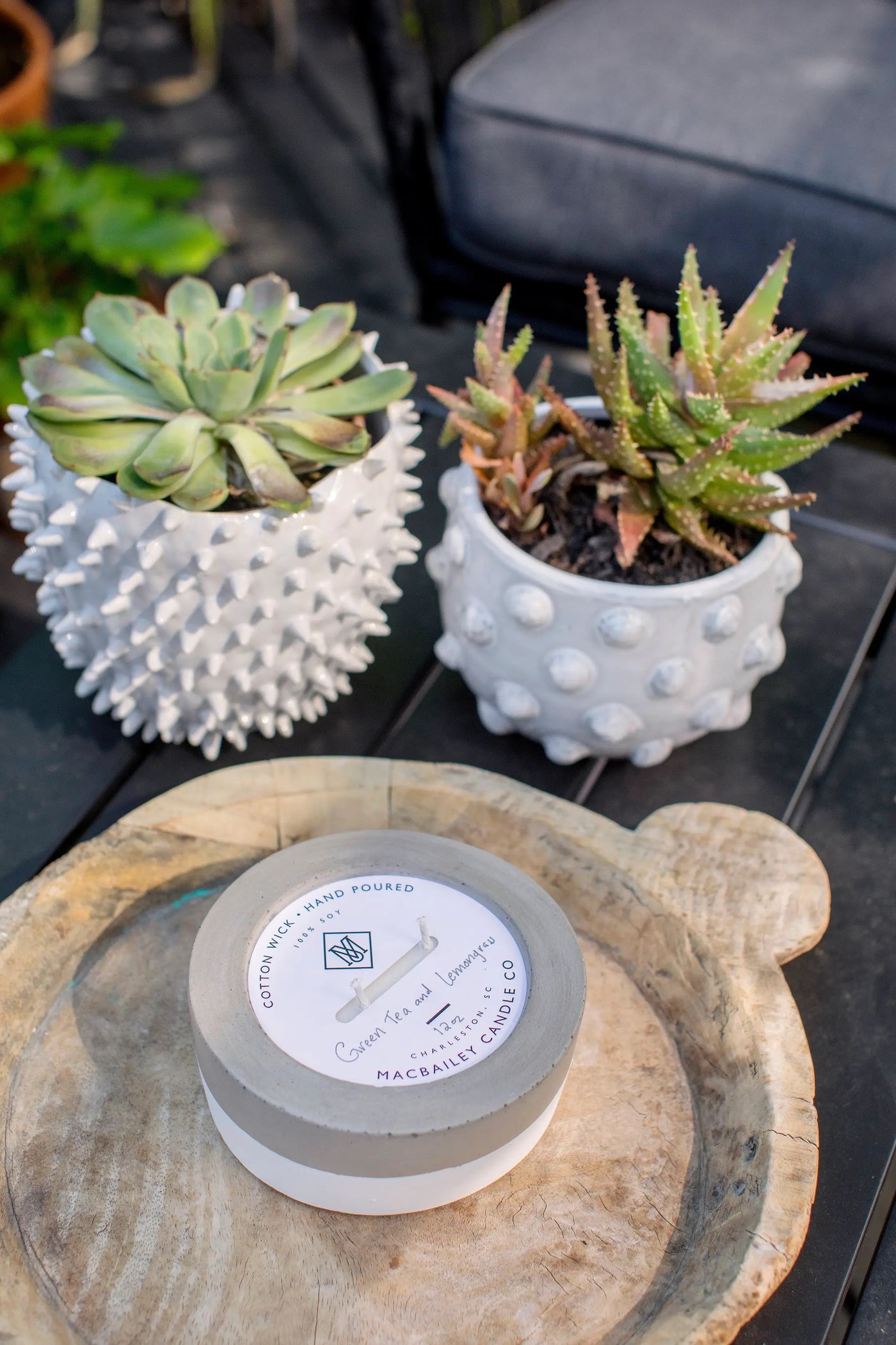 Green Tea and Lemongrass Concrete Candle 12oz - White Dipped